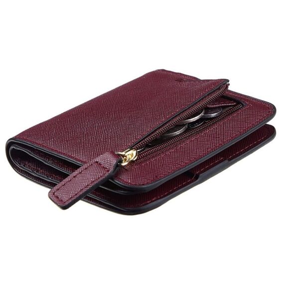 Wine Red Leather Compact Wallet - Picture 3 of 5